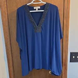 Michael Kors Navy Beaded V-Neck Tunic